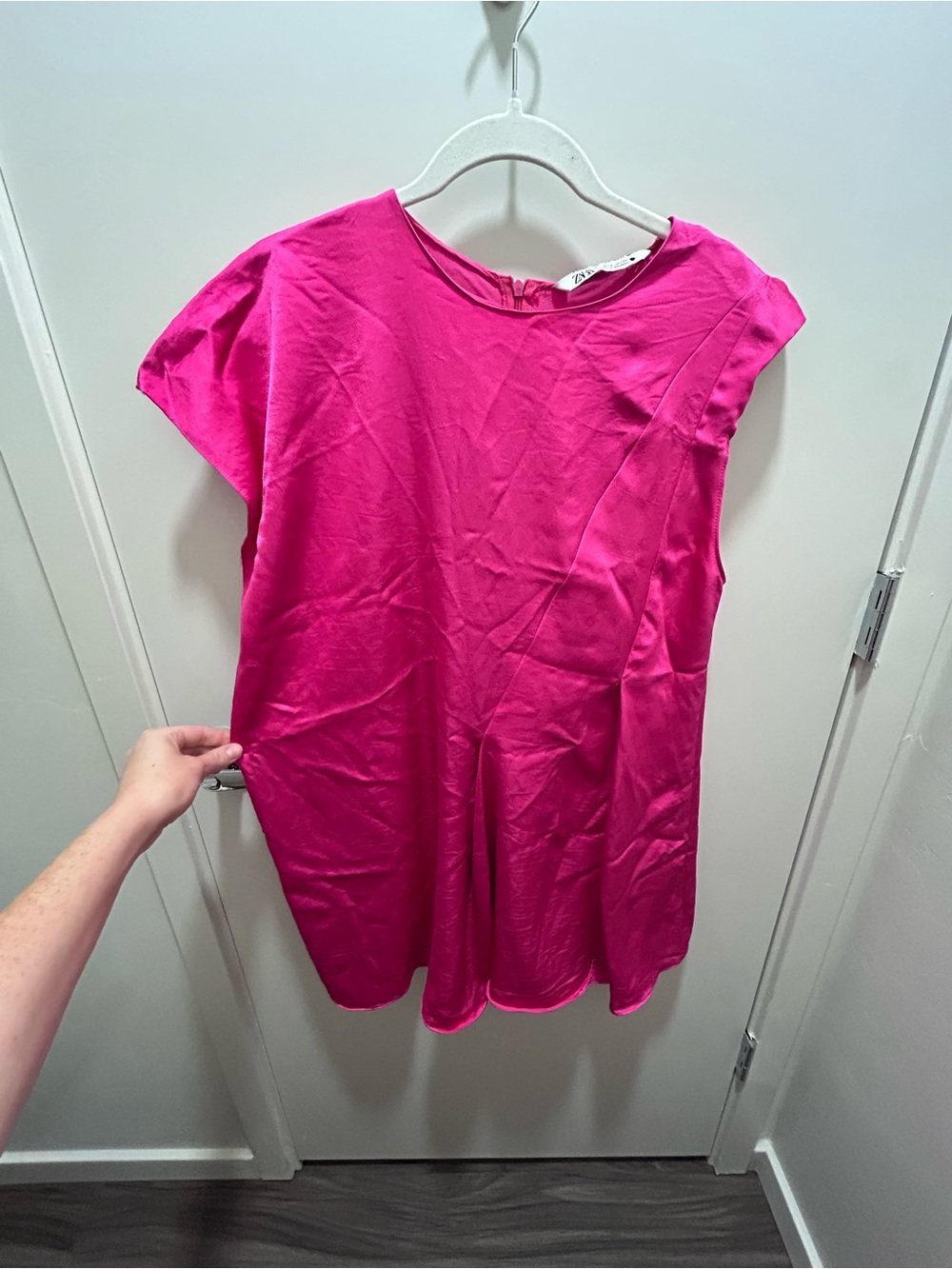 Zara Asymmetrical Pink Satin Mini Dress